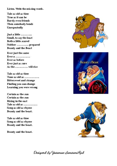 Song Worksheet: Beauty and the Beast