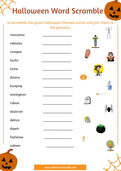 Free Halloween Word Scramble Worksheet - The Mum Educates