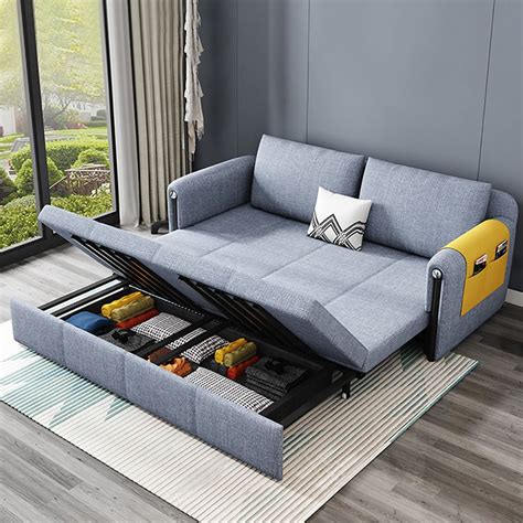 Contemporary Cotton&Linen Full Sleeper Sofa Convertible Storage Sofa Bed