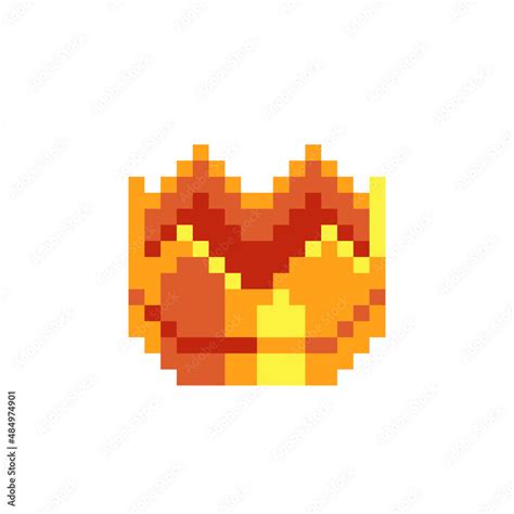 Golden crown with jewel. Pixel art icon. Flat style. 8-bit. Sticker design. Isolated vector ...