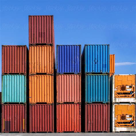 "Stacked Cargo Containers In Storage Area Of Freight Sea Port Terminal ...