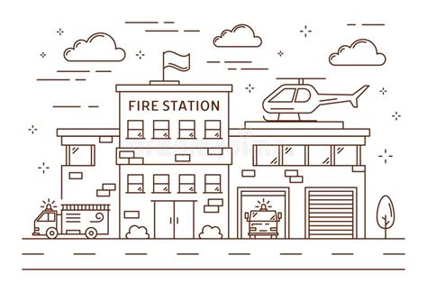 Fire station building. stock vector. Illustration of architecture ...