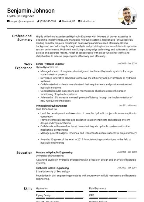 Hydraulic Engineer Resume Example for 2024: Ultimate Guide - CVDesigner.ai