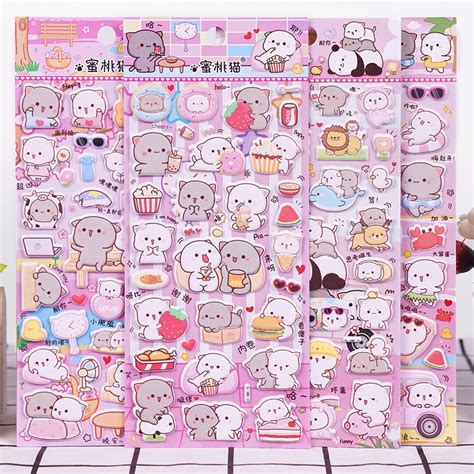 mochi mochi peach cat puffy sticker pack