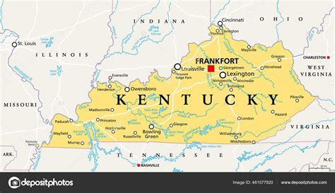 Kentucky Political Map Capital Frankfort Largest Cities Commonwealth ...