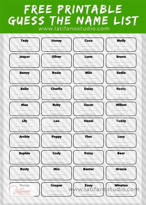 Free Printable Guess The Bear’s Name List - Free Printables and Worksheets