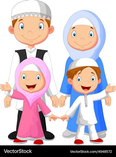 Happy muslim family cartoon Royalty Free Vector Image