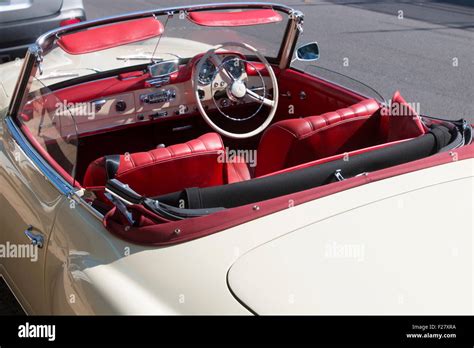 classic vintage cream Mercedes 190SL convertible with red leather Stock Photo, Royalty Free ...