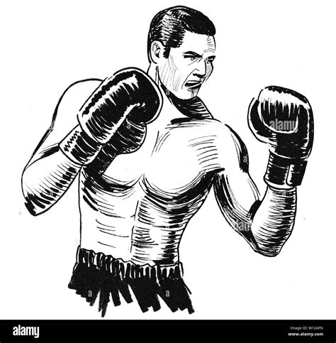 Boxing athlete. Ink black and white drawing Stock Photo - Alamy