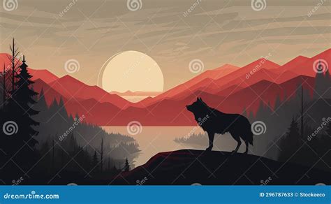 Minimalist Wolf Silhouette in Hazy Landscape Concept Art Stock ...