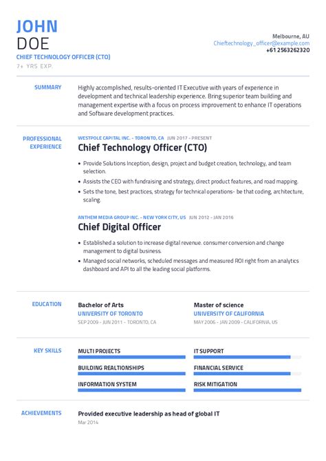 Chief Technology Officer Resume Example With Content Sample | CraftmyCV