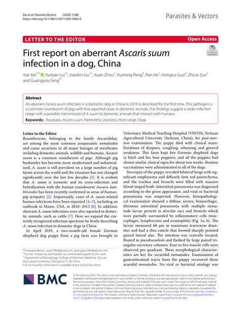 (PDF) First report on aberrant Ascaris suum infection in a dog, China