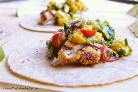 Summer Days: Grilled Halibut Tacos with Mango Avocado Salsa – The Cuban Reuben