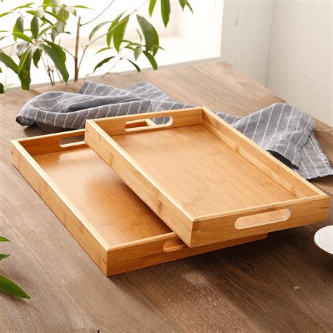 Rectangular Bamboo Serving Tray with Handles | Bamboo Mix