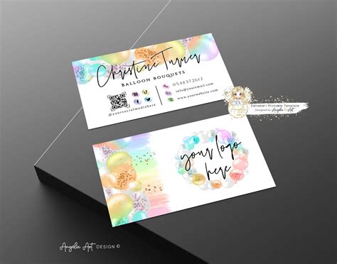 BALLOONS Business Card Template RAINBOW Balloon Bouquets - Etsy