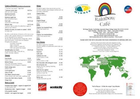 Rainbow Café Menu - Rainbow Cafe