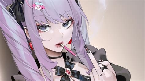 Anime Girl Smoking Purple Hair K Hd Wallpaper Rare Gallery | The Best ...