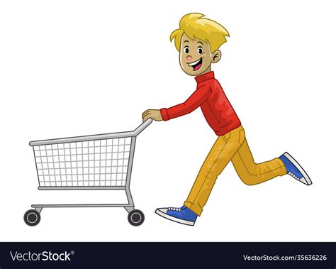 Man running while pushing his shopping cart Vector Image