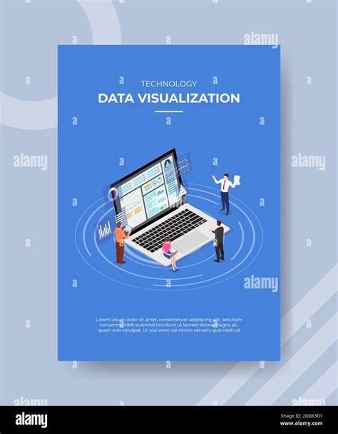 technology data visualization people standing sitting on laptop for template flyer and print ...