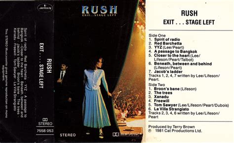 Rush – Exit...Stage Left (1981, Cassette) - Discogs