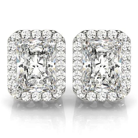 Emerald Cut Diamond Halo Earrings 14k White Gold (2.42ct) - NG6202