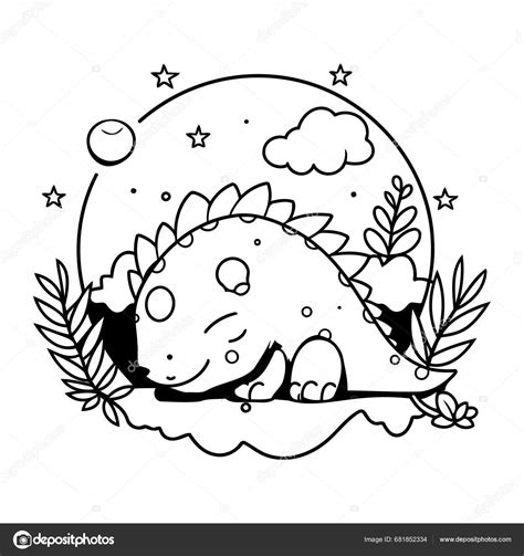 Cute Little Dinosaur Sleeping Moonlight Vector Illustration Graphic ...