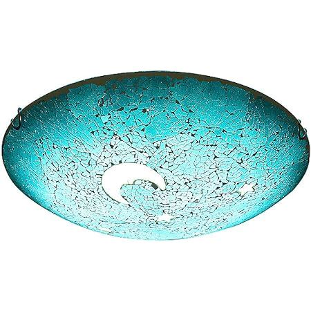 SUSUO Mosaic Design Blue Stained Glass Flush Mount Ceiling Light with Moon and Star Pattern ...