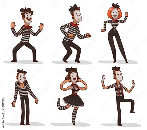 Vector set of funny cartoon mimes, they standing in typical poses, all ...