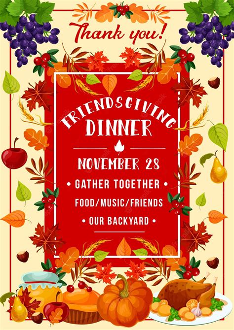 Premium Vector | Friendsgiving potluck dinner turkey and fruits