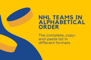 Complete List of NHL Teams in Alphabetical Order