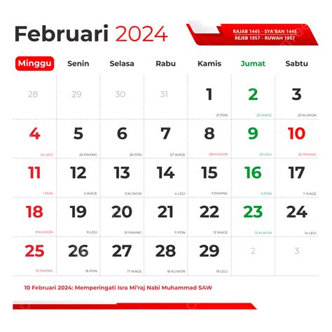 Calendario Vectorial De Febrero De 2024 Con Feriados Nacionales Javaneses E Hijriyah PNG ...