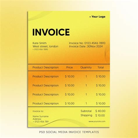 Premium PSD | Psd social media invoice templates with gradients and noise effect