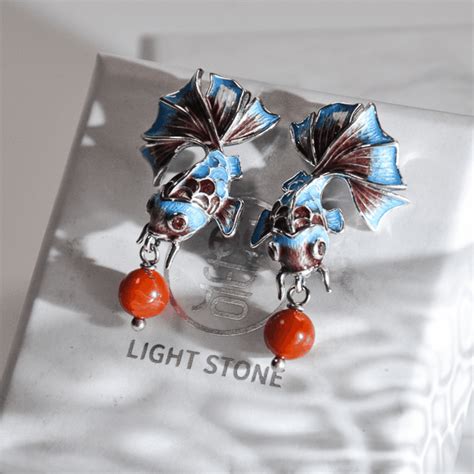 Chinese Handmade Earrings -Cloisonne Pearl Goldfish Earring| LIGHT STONE