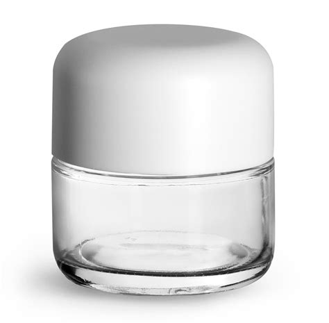 SKS Bottle & Packaging - 90 ml Clear Glass Child Resistant Wide Mouth Jars w/ Smooth White Child ...