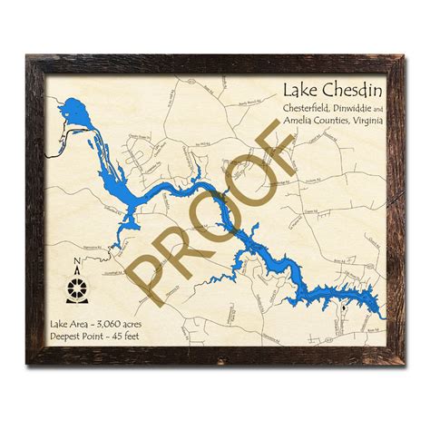 Lake Chesdin, VA 3D Nautical Wood Maps