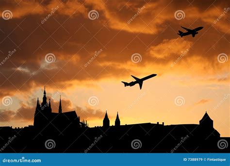 Planes departing Prague stock illustration. Illustration of flying - 7388979