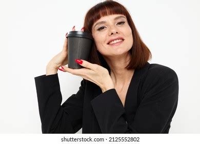 Attractive Woman Black Suit Mug Drink Stock Photo 2101337563 | Shutterstock