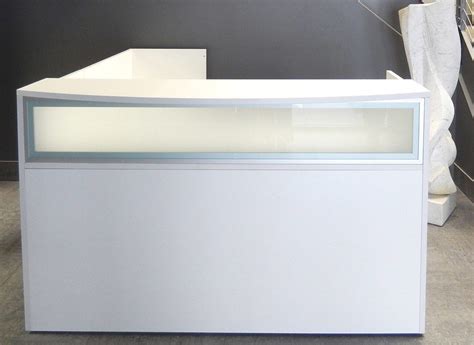 L-Shaped White Reception Desk w/Frosted Glass Panel