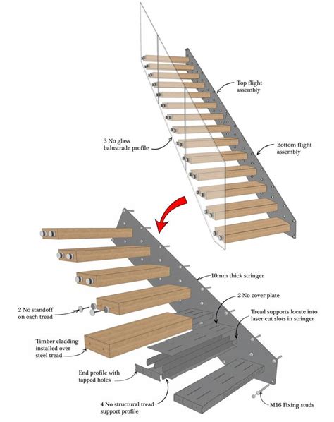 Exploded Staircase Assembly | Cantilever stairs, Stairway design ...