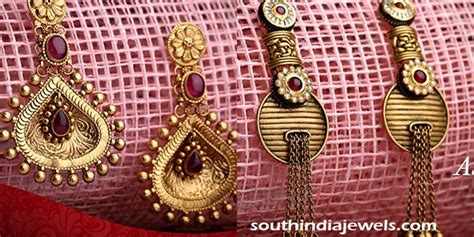 Gold Antique Earrings from Kalyan Jewellers ~ South India Jewels