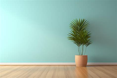 Premium AI Image | Empty Room Featuring Light Turquoise Wall and Warm Wooden Flooring