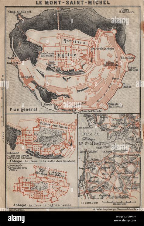 MONT-SAINT-MICHEL. Abbaye Abbey & environs plan. Manche carte, 1909 old map Stock Photo - Alamy