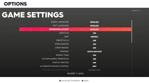 Game settings - The Crew 2 | Interface In Game