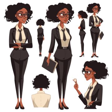 Black Business Woman, Sticker Clipart African American Business Woman Vector Portrait Set With ...