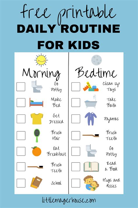 Free Printable Kids Daily Routine Checklist - Little Mager House