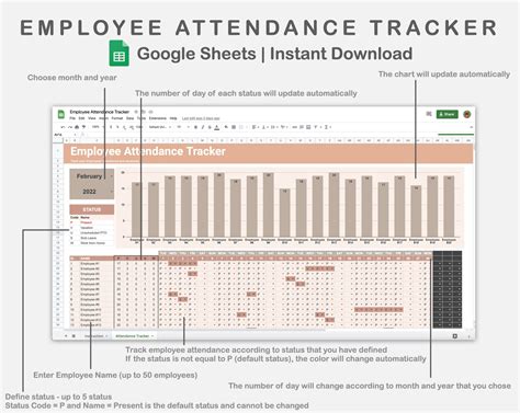 Google Sheets Attendance Tracker Employee Attendance - Etsy