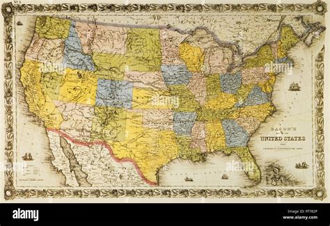 UNITED STATES MAP, 1866. /nBacon's Map of the United States, 1866 ...