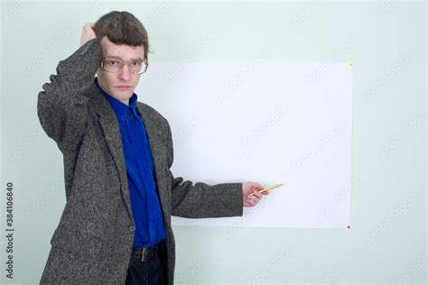 Confused teacher showing on the poster Stock Photo | Adobe Stock