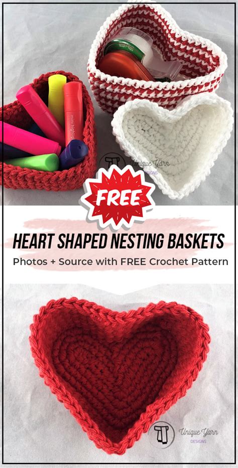 crochet Heart Shaped Nesting Baskets free pattern | Crochet patterns, Crochet, Easy crochet