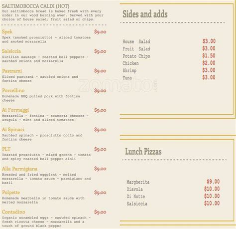 Menu at Cibo pizzeria, Phoenix